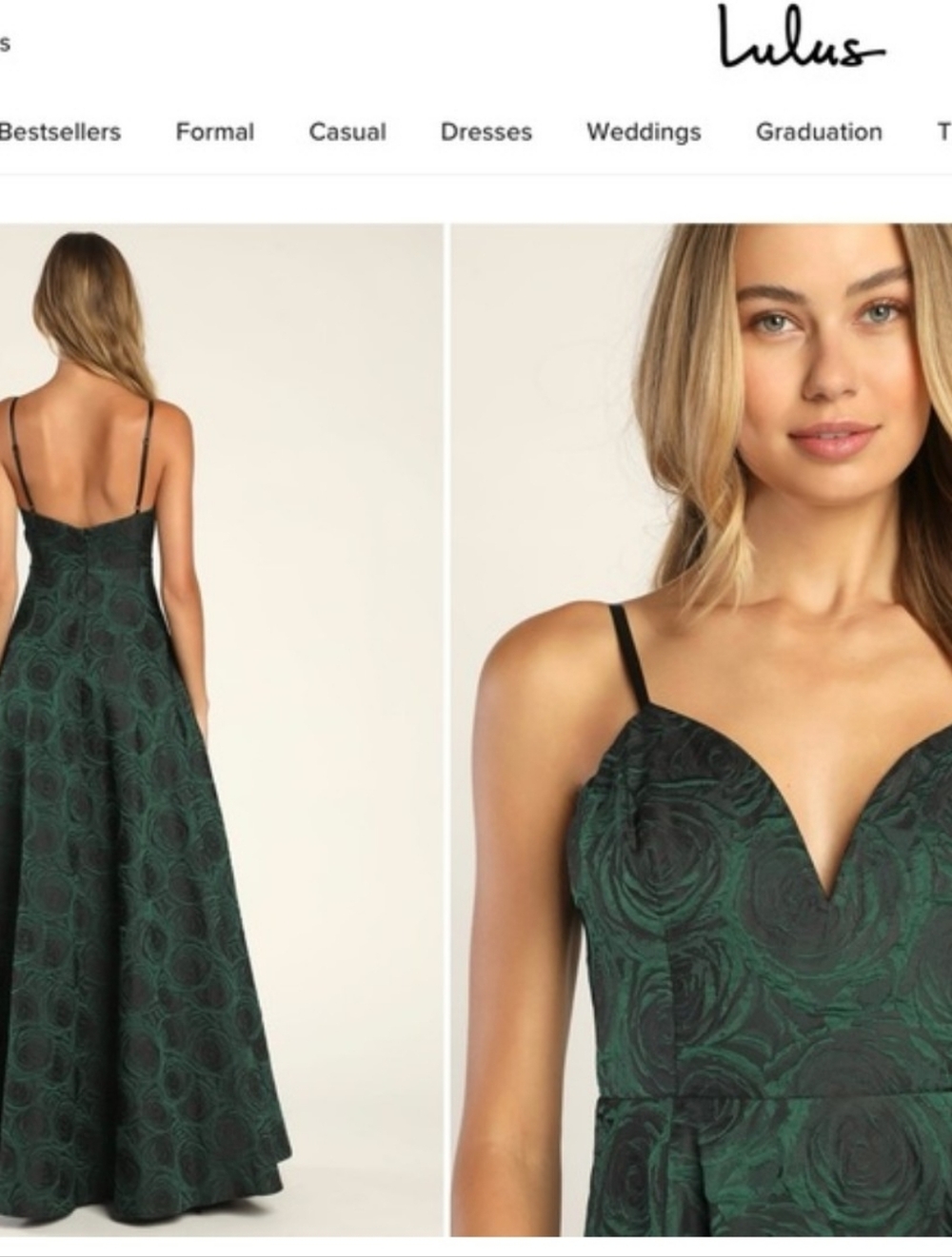 Lulu's Green and Black Floral Jacquard Maxi Dress